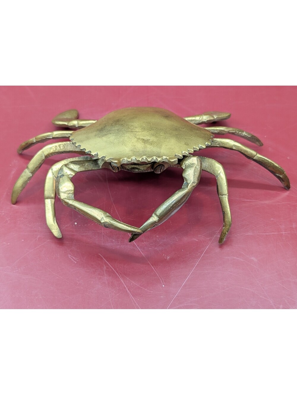 Vintage Solid Brass Crab Hinged Lid Ashtray Trinket Stash Box Coastal Nautical